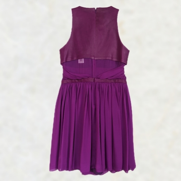 RARE Cushnie et Ochs Criss-cross Leather Bodice Mini Pleated Silk Skirt Orchid - Picture 3 of 10